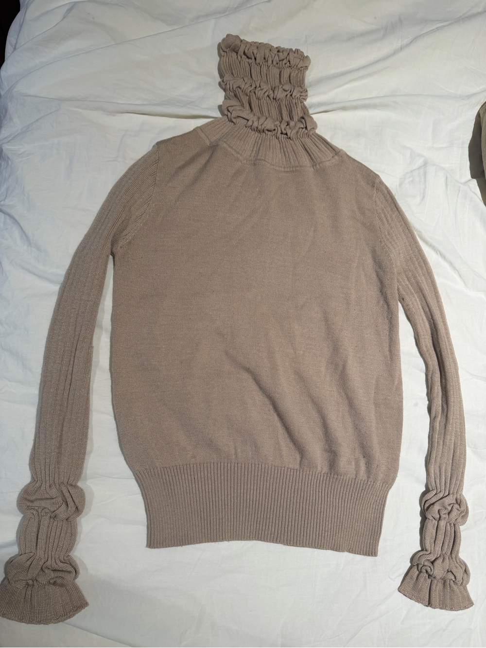 Tan Turtleneck Sweater with ribbed texture